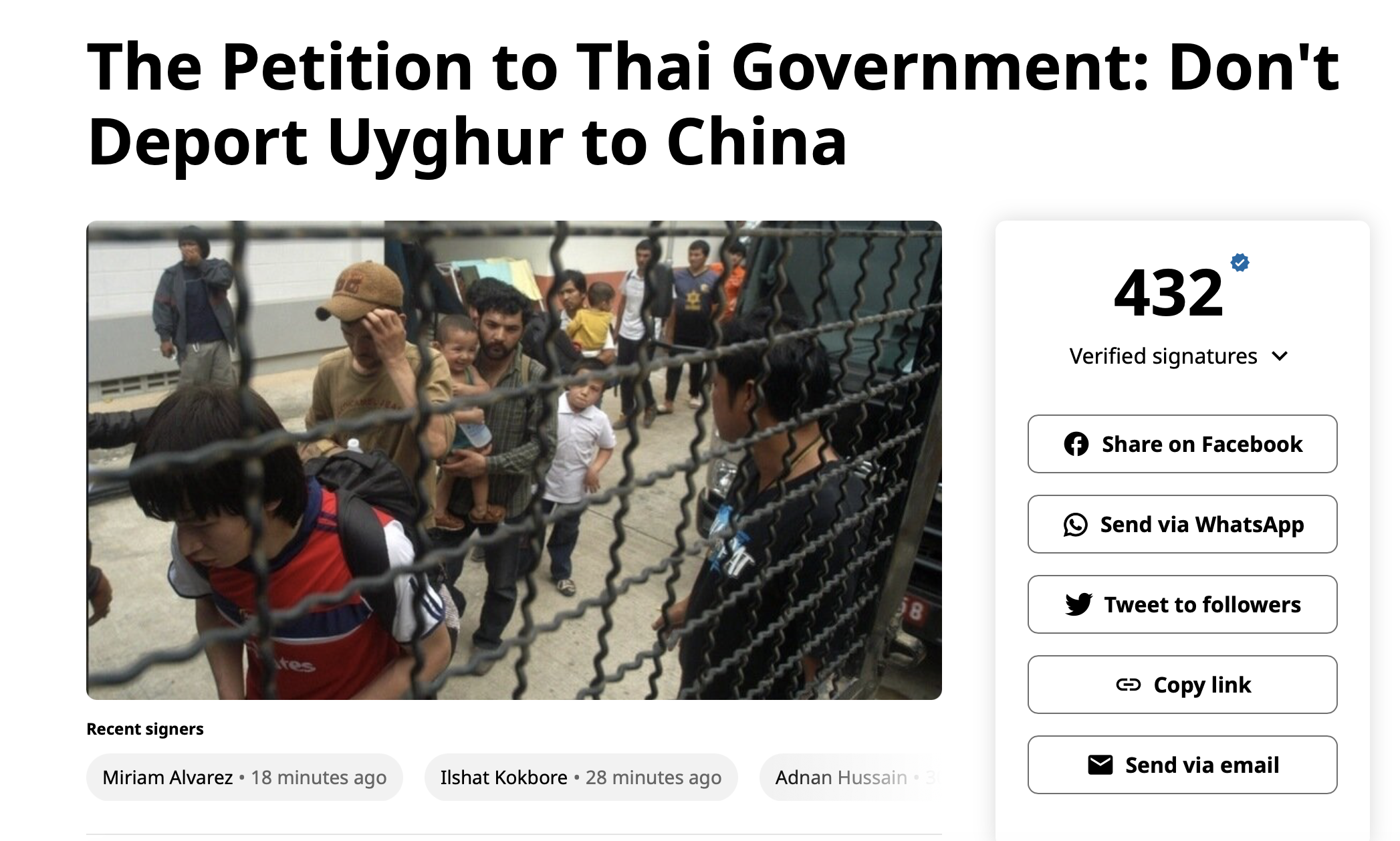 The Petition to Thai Government: Don't Deport Uyghur to China